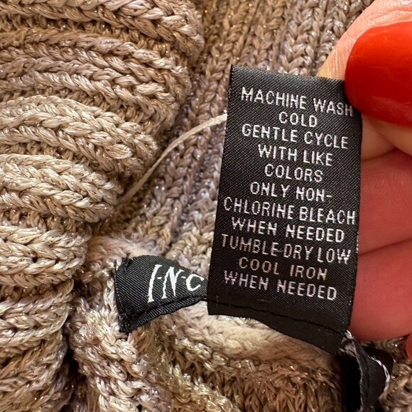 INC International Concepts Sweaters Shimmer Turtleneck Blouse Metallic Beige L - Picture 7 of 9